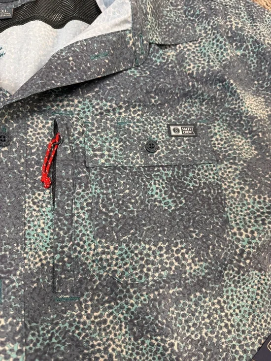 Salty Crew Short Sleeve Button-Down in Blue Green Print - Picture 4 of 5